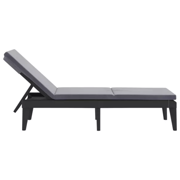 antracitszürke PP napozóágy párnával 186 x 60 x 29 cm