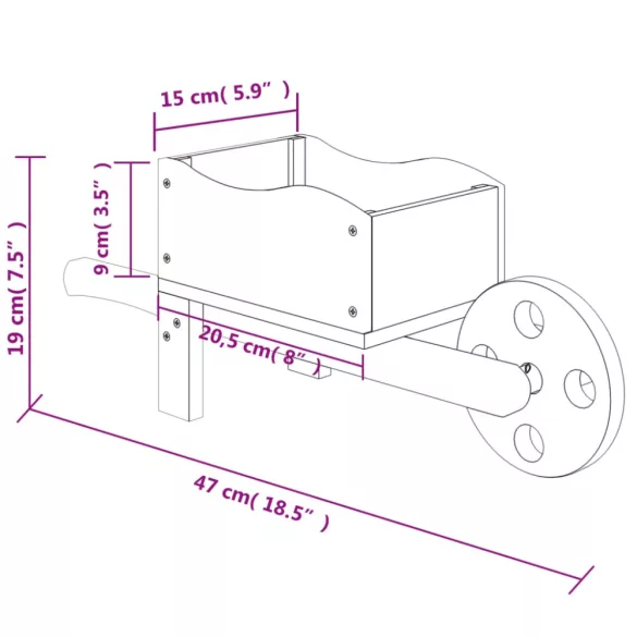 2 db tömör fenyőfa talicska növénytartó 47 x 15 x 19 cm