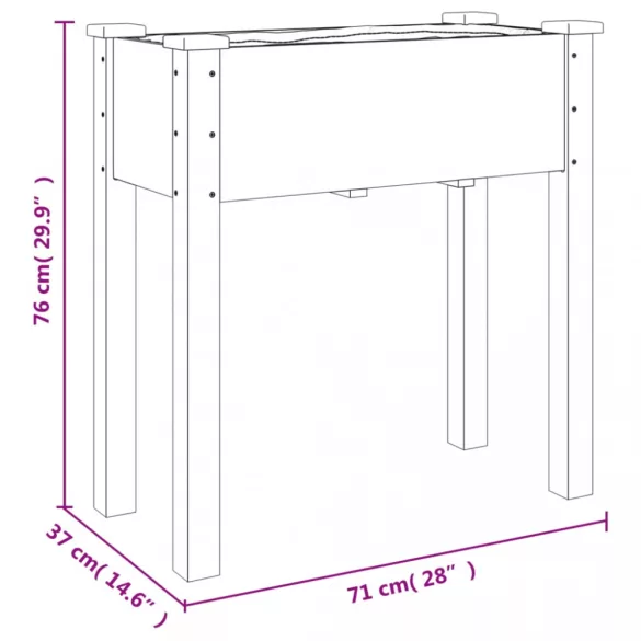 barna tömör fenyőfa kerti ültetőláda béléssel 71 x 37 x 76 cm