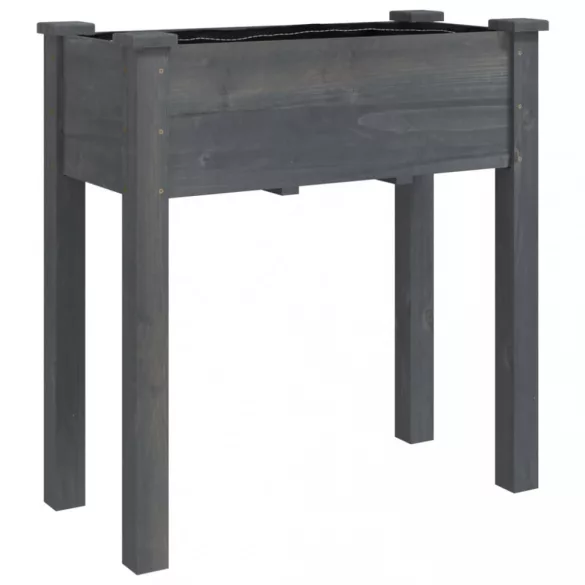 szürke tömör fenyőfa kerti ültetőláda béléssel 71 x 37 x 76 cm