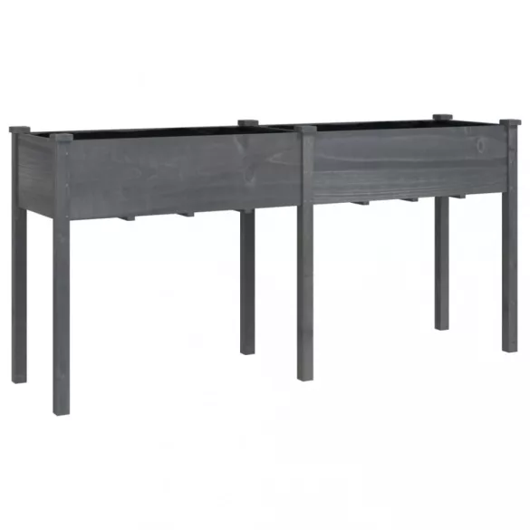 szürke tömör fenyőfa kerti ültetőláda béléssel 161x45x76 cm
