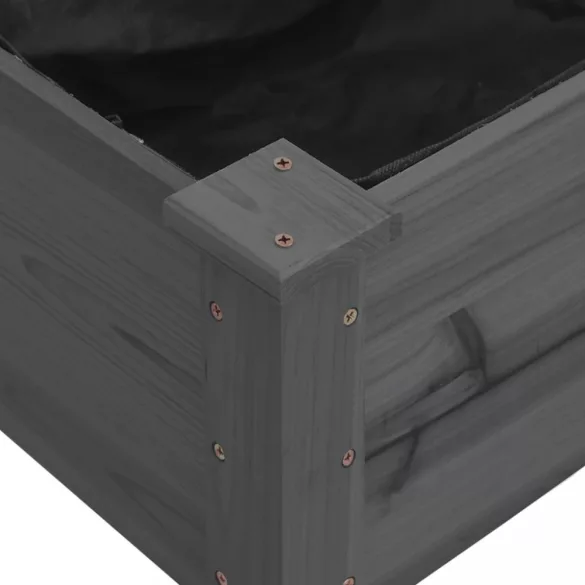 szürke tömör fenyőfa kerti magaságyás béléssel 120x45x25 cm