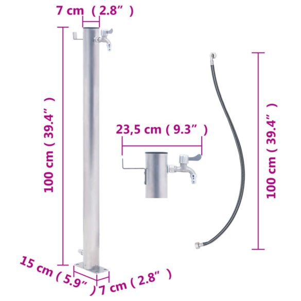kerek rozsdamentes acél kerti oszlop típusú vízcsap 100 cm