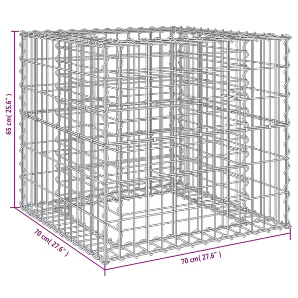 ezüst horganyzott vas gabion kosár 70 x 70 x 65 cm