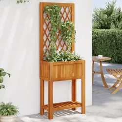   tömör akácfa rácsos ültetőláda polccal 55 x 29,5 x 152 cm