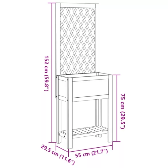 tömör akácfa rácsos ültetőláda polccal 55 x 29,5 x 152 cm