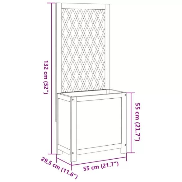 tömör akácfa rácsos ültetőláda 55 x 29,5 x 132 cm