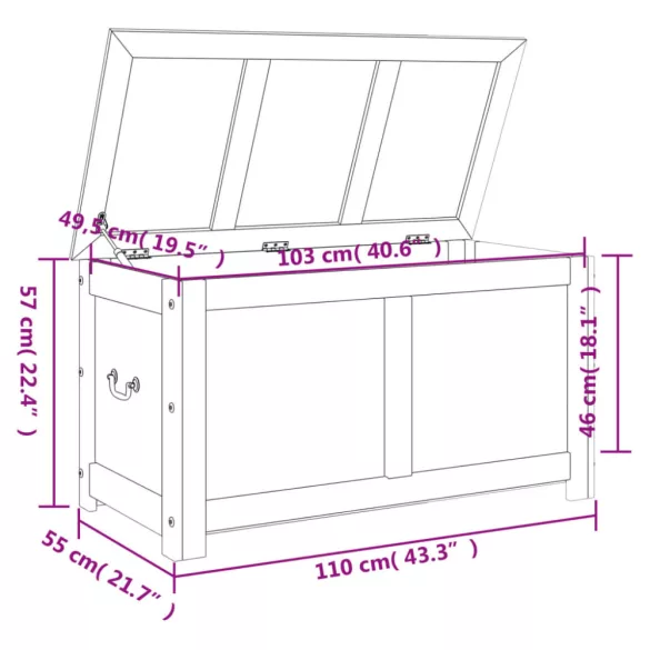 barna tömör akácfa tárolóláda fedéllel