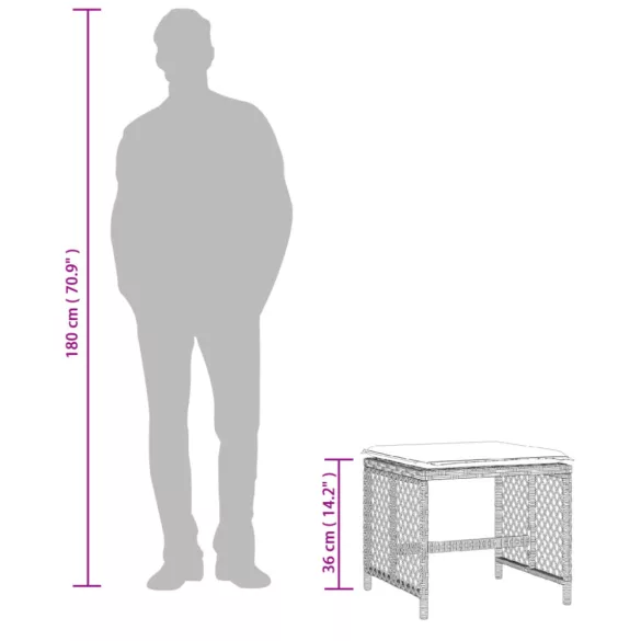 4db világosszürke polyrattan kerti szék párnával 41 x 41 x 36cm