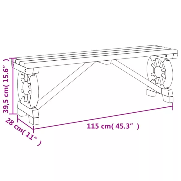 tömör fenyőfa kerti pad 115 cm