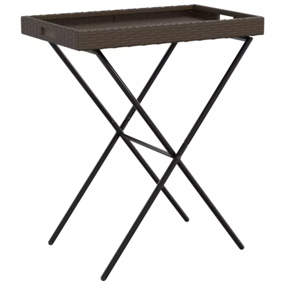 barna összecsukható polyrattan tálcaasztal 65 x 40 x 75 cm