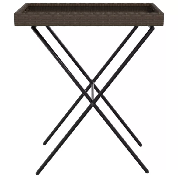barna összecsukható polyrattan tálcaasztal 65 x 40 x 75 cm