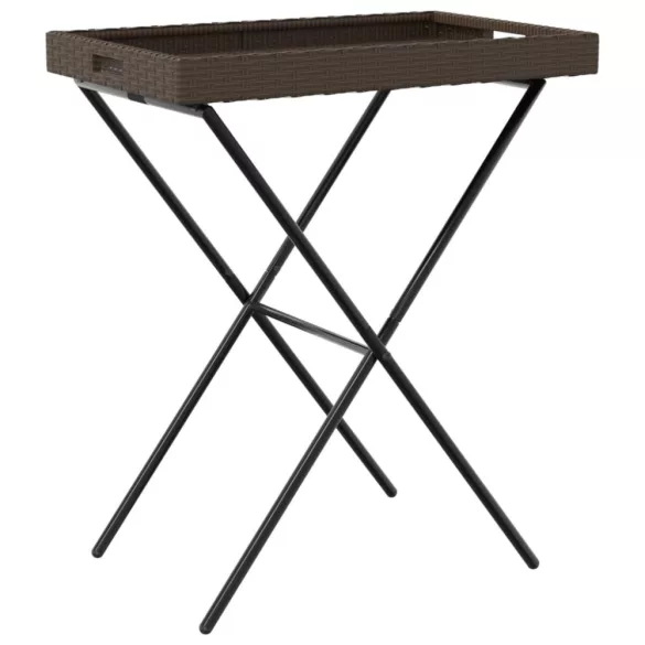 barna összecsukható polyrattan tálcaasztal 65 x 40 x 75 cm