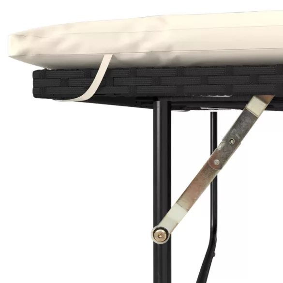 2 személyes fekete polyrattan kerti kanapé párnával