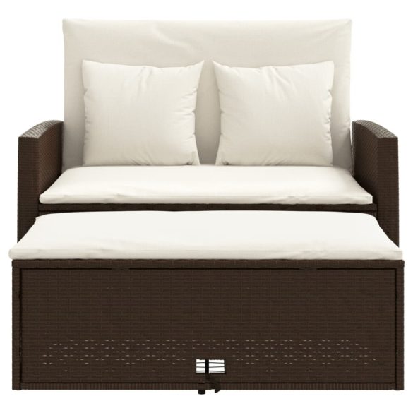 2 személyes barna polyrattan kerti kanapé párnával