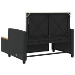 2 személyes fekete polyrattan/akácfa kerti kanapé párnával