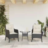 2 db fekete polyrattan kerti szék párnával