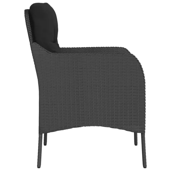 2 db fekete polyrattan kerti szék párnával