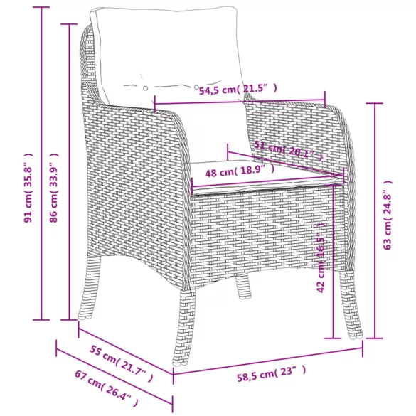 2 db fekete polyrattan kerti szék párnával
