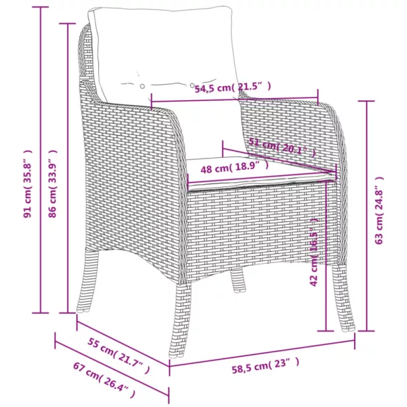 2 db barna polyrattan kerti szék párnával