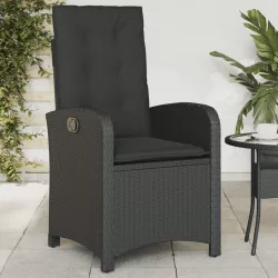 fekete polyrattan dönthető kerti szék párnával