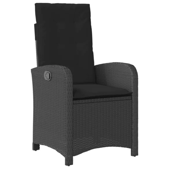 fekete polyrattan dönthető kerti szék párnával