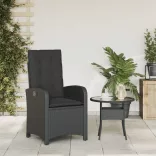 fekete polyrattan dönthető kerti szék párnával