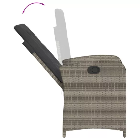 szürke polyrattan dönthető kerti szék párnákkal