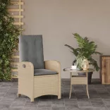 vegyes bézs polyrattan dönthető kerti szék párnákkal