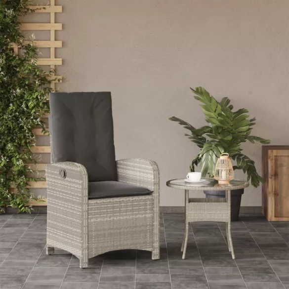 világosszürke polyrattan dönthető kerti szék párnával