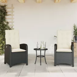 2 db fekete polyrattan dönthető kerti szék párnával