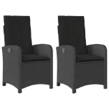 2 db fekete polyrattan dönthető kerti szék párnával