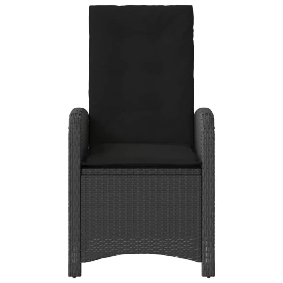 2 db fekete polyrattan dönthető kerti szék párnával