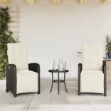 2 db fekete polyrattan dönthető kerti szék lábtartóval