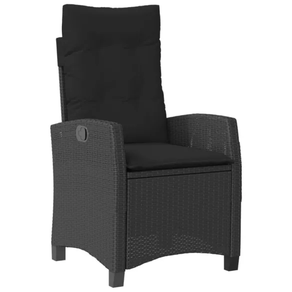 fekete polyrattan dönthető kerti szék párnával