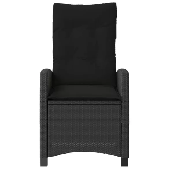 fekete polyrattan dönthető kerti szék párnával