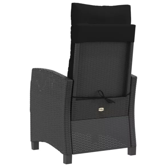 fekete polyrattan dönthető kerti szék párnával