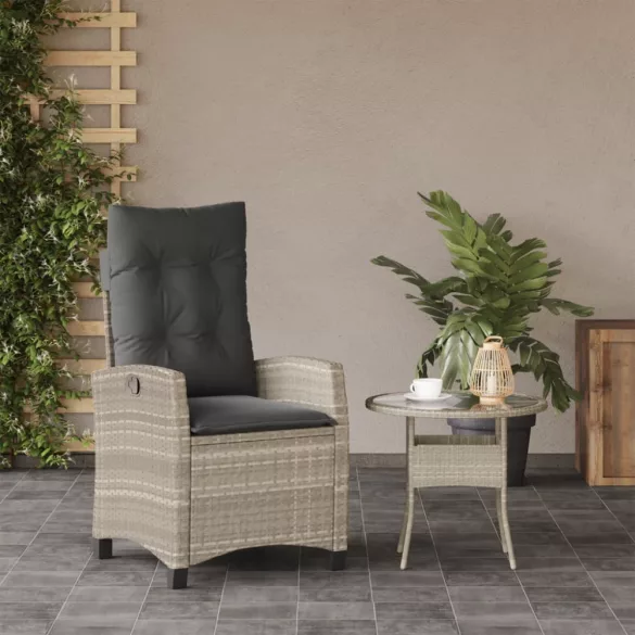 világosszürke polyrattan dönthető kerti szék párnával