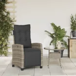szürke polyrattan dönthető kerti szék lábtartóval