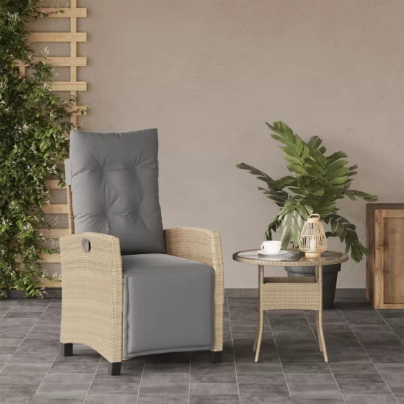 vegyes bézs polyrattan dönthető kerti szék lábtartóval