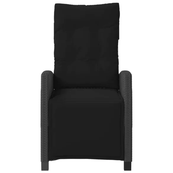 2 db fekete polyrattan dönthető kerti szék lábtartóval