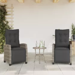 2 db szürke polyrattan dönthető kerti szék lábtartóval