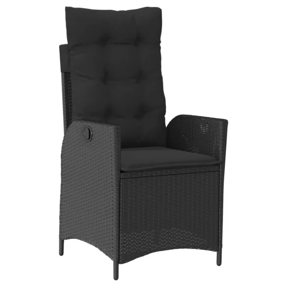 fekete polyrattan dönthető kerti szék párnával