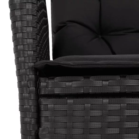 fekete polyrattan dönthető kerti szék párnával