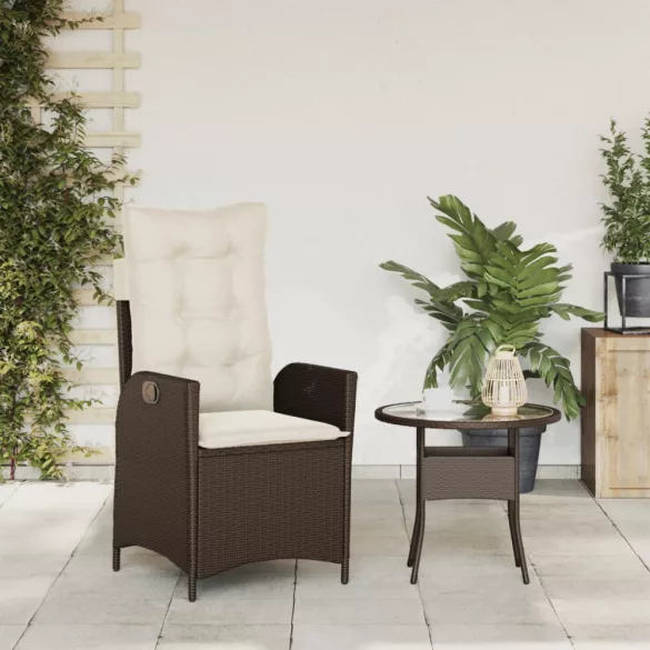 barna polyrattan dönthető kerti szék párnákkal