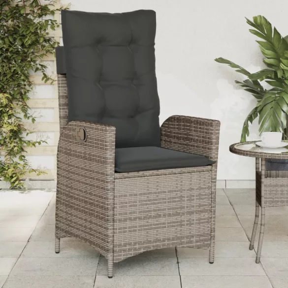 szürke polyrattan dönthető kerti szék párnákkal