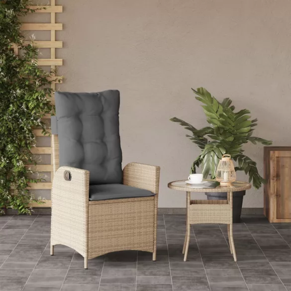 vegyes bézs polyrattan dönthető kerti szék párnákkal