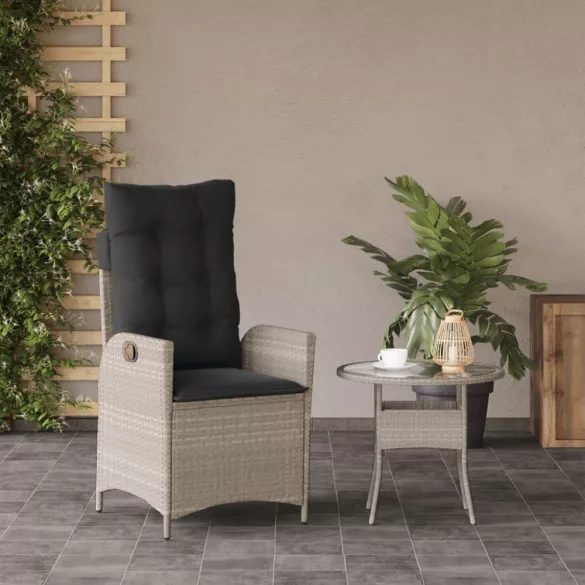 világosszürke polyrattan dönthető kerti szék párnával