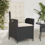2 db fekete polyrattan dönthető kerti szék párnával