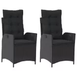 2 db fekete polyrattan dönthető kerti szék párnával